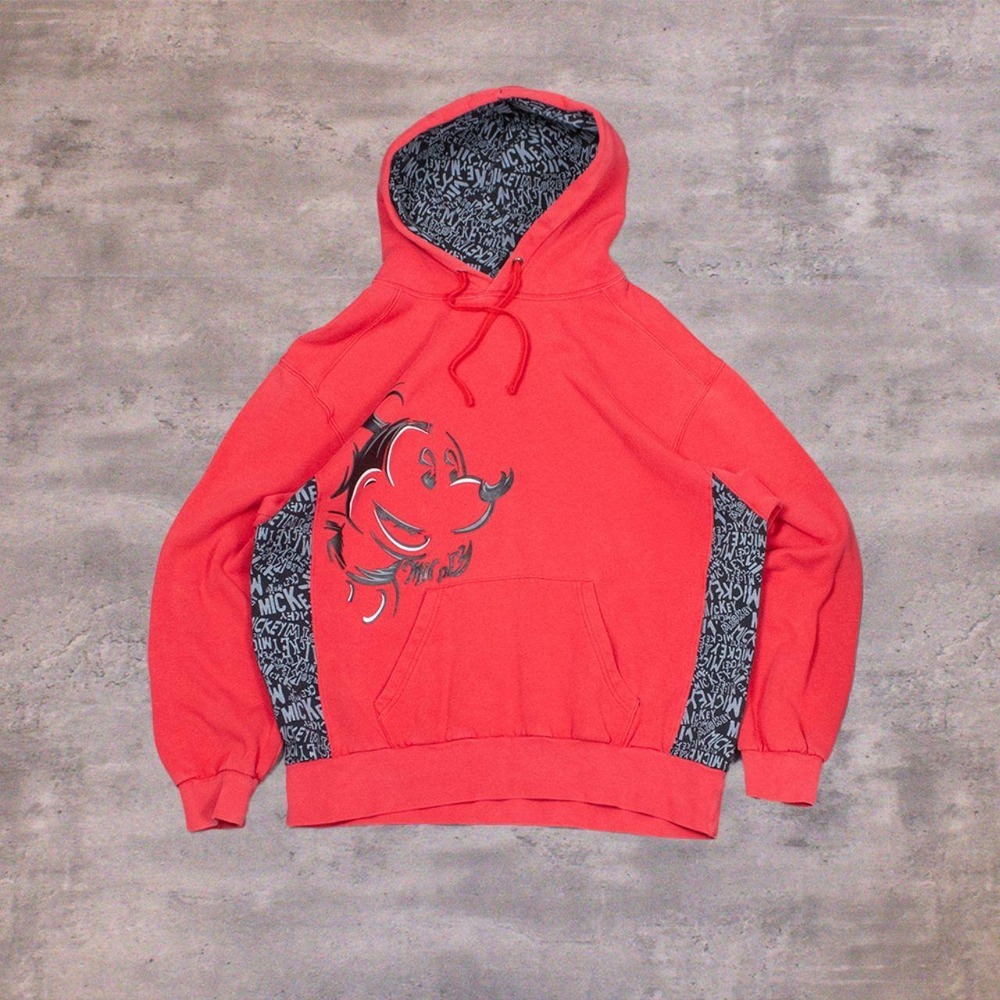 Y2K 2000's 00's Disney Resort Mickey Mouse AOP Print Red Baggy Hoodie
